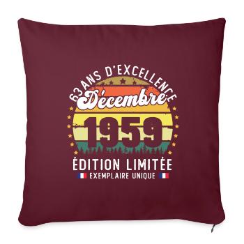 63 Ans Anniversaire Vintage Né en Décembre 1959 - Housse de coussin décorative 45 x 45 cm - bordeaux - Devant