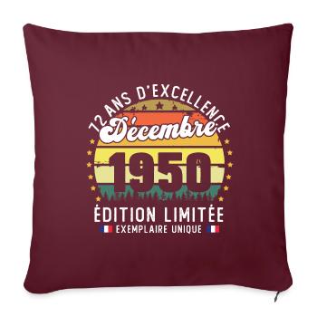 72 Ans Anniversaire Vintage Né en Décembre 1950 - Housse de coussin décorative 45 x 45 cm - bordeaux - Devant
