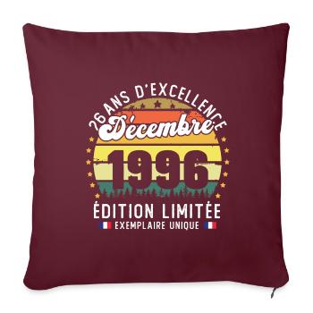 26 Ans Anniversaire Vintage Né en Décembre 1996 - Housse de coussin décorative 45 x 45 cm - bordeaux - Devant