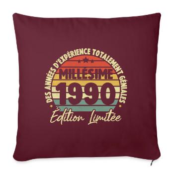 Cadeau D'anniversaire Millésime Fabriqué en 1990 - Housse de coussin décorative 45 x 45 cm - bordeaux - Devant