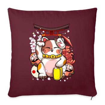 Maneki Neko Japonais Cat Kawaii Anime - Housse de coussin décorative 45 x 45 cm - bordeaux - Devant