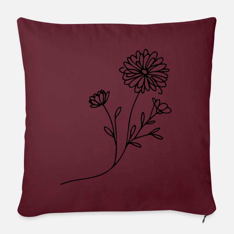 Marguerite Magic : Fleurs en filigrane dans le dessin au trait - Housse de coussin décorative 45 x 45 cm - bordeaux