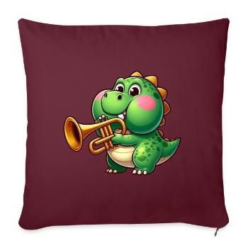 Trex épais avec trompette dessin animé dinosaure musique - Housse de coussin décorative 45 x 45 cm - bordeaux - Devant