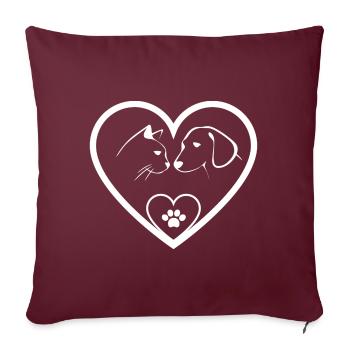 Chat et chien, amour des animaux - Housse de coussin décorative 45 x 45 cm - bordeaux - Devant