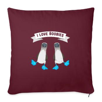 J'adore une paire de fous | oiseaux fous à pattes bleues - Housse de coussin décorative 45 x 45 cm - bordeaux - Devant