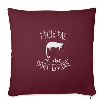 J' peux pas j ai chat blanc qui dort - Housse de coussin décorative 45 x 45 cm - bordeaux - Devant