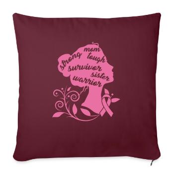 Cadeau de survivant de cancer du sein robuste maman forte - Housse de coussin décorative 45 x 45 cm - bordeaux - Devant