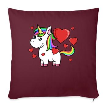 Licorne avec coeurs licorne valentine day - Housse de coussin décorative 45 x 45 cm - bordeaux - Devant