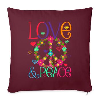 Hippie Love Peace Flower Power Peace Movement - Housse de coussin décorative 45 x 45 cm - bordeaux - Devant