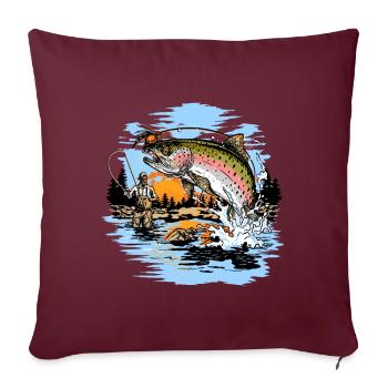 Imprimé pêche à la mouche truite arc-en-ciel - Housse de coussin décorative 45 x 45 cm - bordeaux - Devant