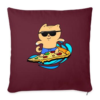 Pizza Cat surfant sur une pizza - Housse de coussin décorative 45 x 45 cm - bordeaux - Devant