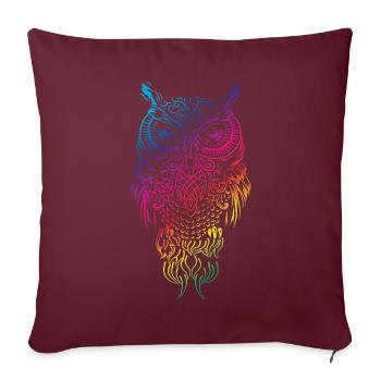 Chouette et hibou grand-duc vous regardant - Housse de coussin décorative 45 x 45 cm - bordeaux - Devant