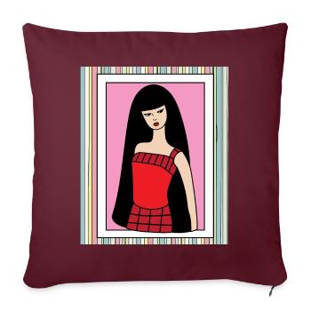 Bunte Retro Puppe - Sofakissenbezug 45 x 45 cm - Burgunderrot - Vorne