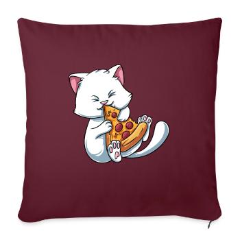Chaton mange de la pizza - Housse de coussin décorative 45 x 45 cm - bordeaux - Devant