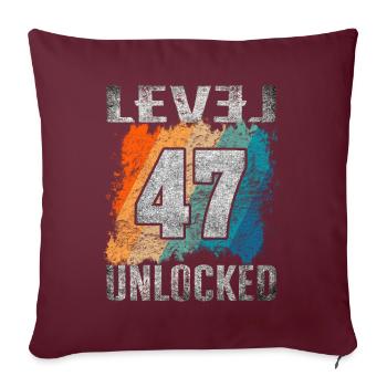 Niveau cadeau d’anniversaire débloqué 47 ans - Housse de coussin décorative 45 x 45 cm - bordeaux - Devant