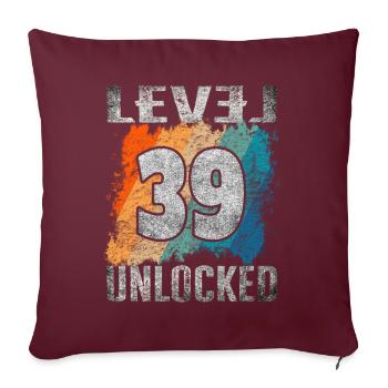 Niveau cadeau d’anniversaire débloqué 39 ans - Housse de coussin décorative 45 x 45 cm - bordeaux - Devant