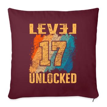 Geburtstag Geschenk Level Unlocked 17 Jahre - Sofakissenbezug 45 x 45 cm - Burgunderrot - Vorne
