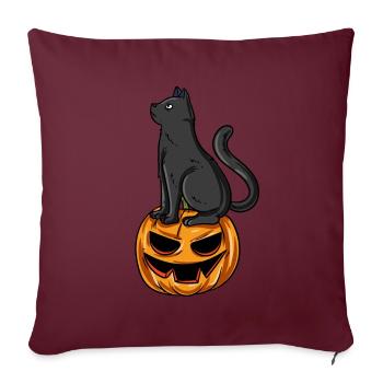 Citrouille chat d’Halloween - Housse de coussin décorative 45 x 45 cm - bordeaux - Devant
