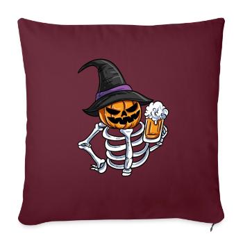 Squelette Citrouille Visage - Housse de coussin décorative 45 x 45 cm - bordeaux - Devant