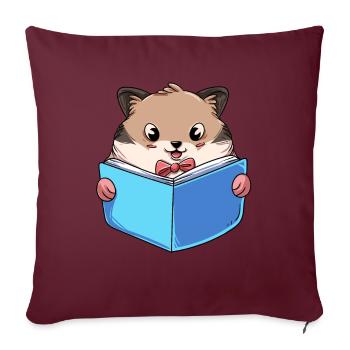 Livre de lecture de hamster - Housse de coussin décorative 45 x 45 cm - bordeaux - Devant