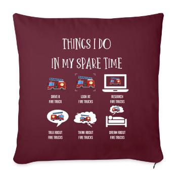 Ce que je fais, camion de pompiers, camions de pompiers - Housse de coussin décorative 45 x 45 cm - bordeaux - Devant