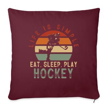 Joueur de hockey CE, bâton de hockey sur glace, hockey sur glace - Housse de coussin décorative 45 x 45 cm - bordeaux - Devant