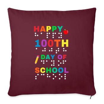 100e jour d’école braille aveugle visuel - Housse de coussin décorative 45 x 45 cm - bordeaux - Devant