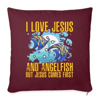 J’aime Jésus et les poissons-anges, mais Jésus vient en premier - Housse de coussin décorative 45 x 45 cm - bordeaux - Devant