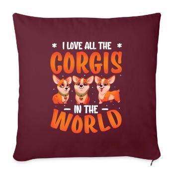 Ich liebe alle Corgis der Welt - Sofakissenbezug 45 x 45 cm - Burgunderrot - Vorne