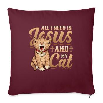 Tout ce dont j’ai besoin, c’est de Jésus et de mon chat - Housse de coussin décorative 45 x 45 cm - bordeaux - Devant