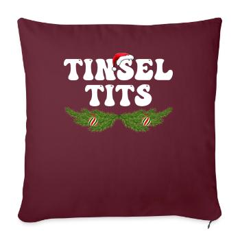 Drôles de chemises de Noël pour couples, mésanges de guirlandes - Housse de coussin décorative 45 x 45 cm - bordeaux - Devant