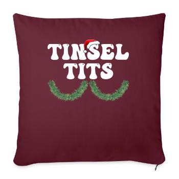 Drôles de chemises de Noël pour couples, mésanges de guirlandes - Housse de coussin décorative 45 x 45 cm - bordeaux - Devant