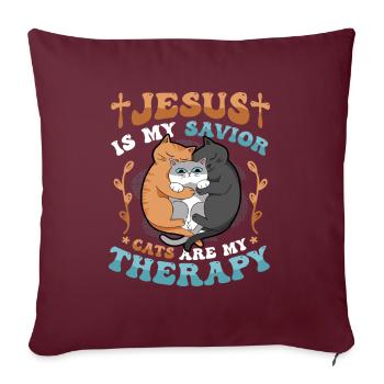 Jésus est mon Sauveur, les chats sont ma thérapie. - Housse de coussin décorative 45 x 45 cm - bordeaux - Devant