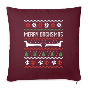 Teckel Saucisse Chien Pull de Noël moche - Housse de coussin décorative 45 x 45 cm - bordeaux - Devant