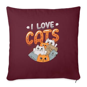 J’aime les chats - Housse de coussin décorative 45 x 45 cm - bordeaux - Devant