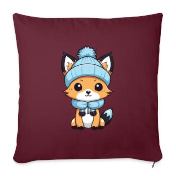 Bande dessinée d’hiver Fox - Housse de coussin décorative 45 x 45 cm - bordeaux - Devant