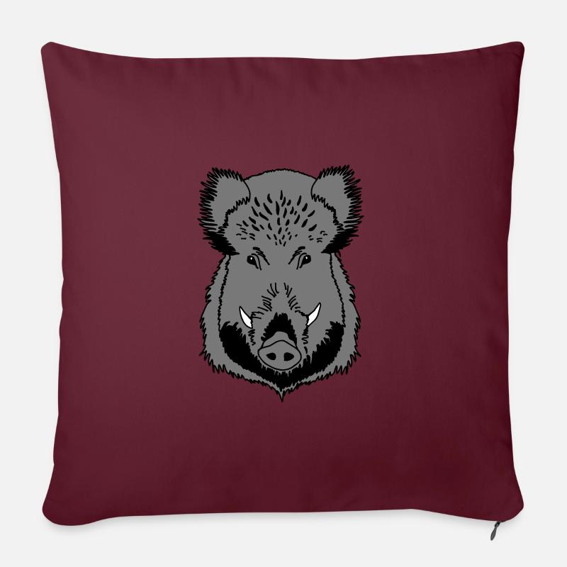 Tête de sanglier - Housse de coussin décorative 45 x 45 cm - bordeaux