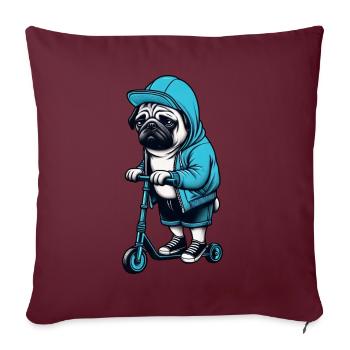 Lustiger Mops auf Roller Comic Cartoon Cool Hund - Sofakissenbezug 45 x 45 cm - Burgunderrot - Vorne