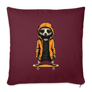 Suricates patinant sur planche à roulettes - Housse de coussin décorative 45 x 45 cm - bordeaux - Devant