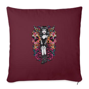 Gothic Tattooed Frau mit Kunstwerk und Rosen - Sofakissenbezug 45 x 45 cm - Burgunderrot - Vorne