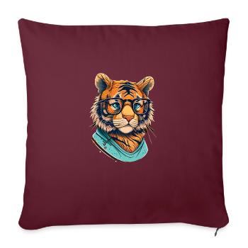 Tiger als Nerd mit Buch - Sofakissenbezug 45 x 45 cm - Burgunderrot - Vorne