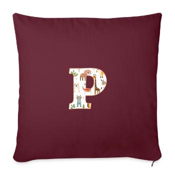 Letter P, Monogram, Animal Pattern - Sofa pillowcase 17,3'' x 17,3'' (45 x 45 cm) - burgundy - Front