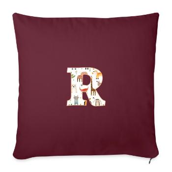Lettre R, Monogramme, Imprimé Animal - Housse de coussin décorative 45 x 45 cm - bordeaux - Devant