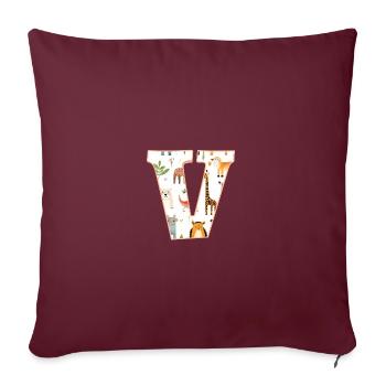 Lettre V, monogramme, imprimé animal - Housse de coussin décorative 45 x 45 cm - bordeaux - Devant