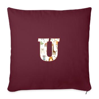 Lettre U, monogramme, imprimé animal - Housse de coussin décorative 45 x 45 cm - bordeaux - Devant