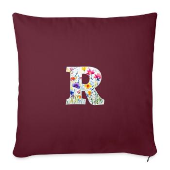 Letter R, Monogram, Floral Pattern - Sofa pillowcase 17,3'' x 17,3'' (45 x 45 cm) - burgundy - Front