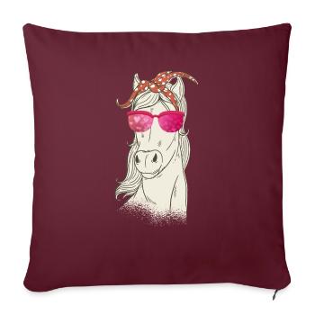 Cheval Saint Valentin avec lunettes de soleil et bandana - Housse de coussin décorative 45 x 45 cm - bordeaux - Devant