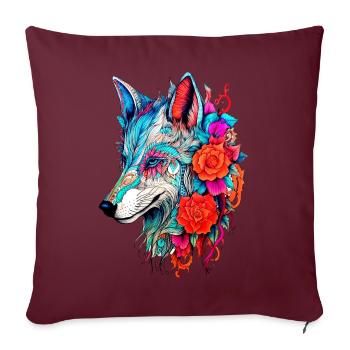 Wolf mit Blumen Mädchen - Sofakissenbezug 45 x 45 cm - Burgunderrot - Vorne