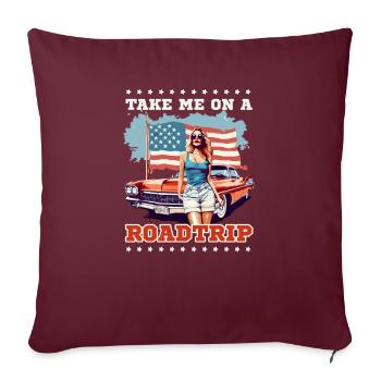 Roadtrip Emmène-moi sur Roadtrip Girl - Housse de coussin décorative 45 x 45 cm - bordeaux - Devant