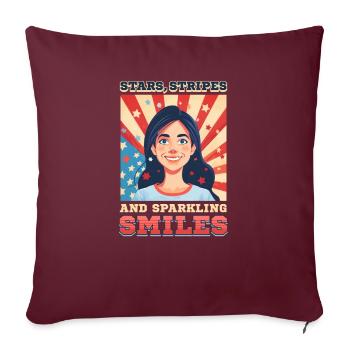Dentiste patriotique étoiles rayures sourires pétillants - Housse de coussin décorative 45 x 45 cm - bordeaux - Devant